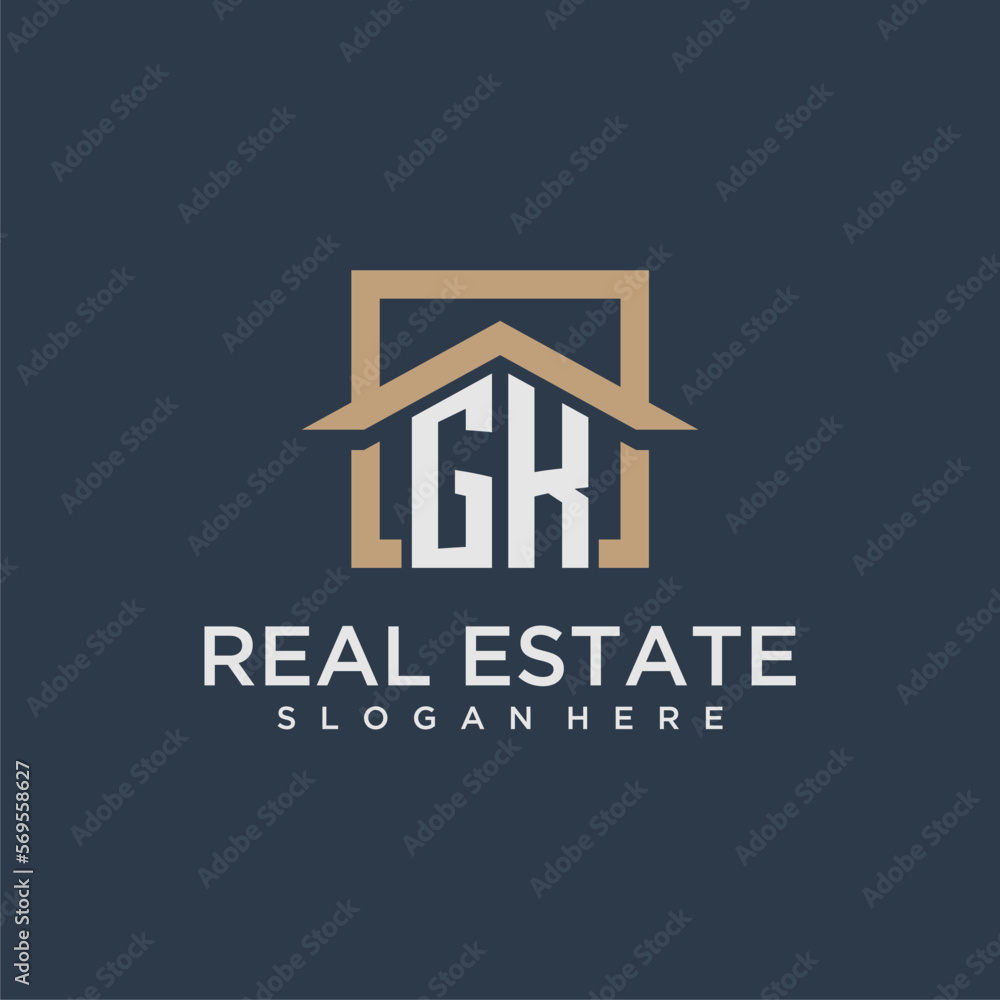 GK initial monogram logo for real estate with square roof design Stock ...