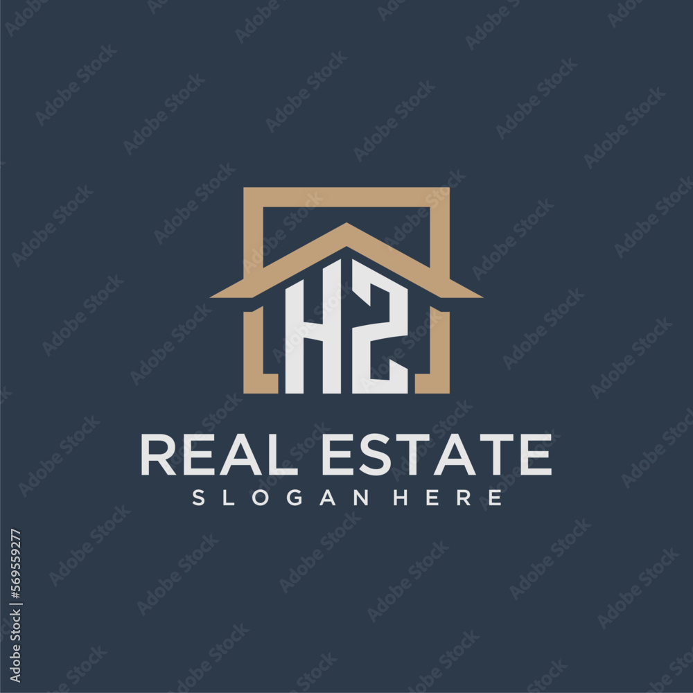 HZ initial monogram logo for real estate with square roof design Stock ...