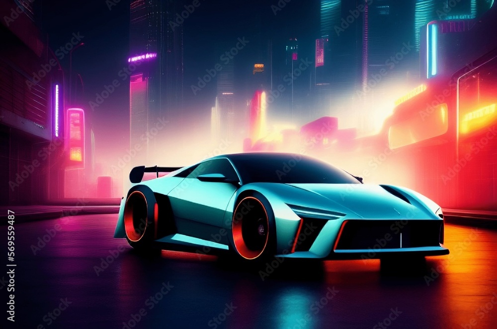 Fototapeta premium car on the night road, Generative AI