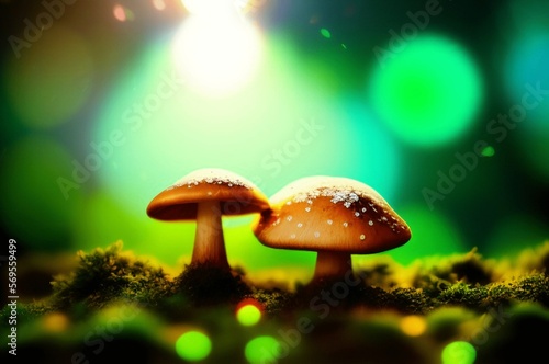 Magic mushrooms in the forest, Generative AI