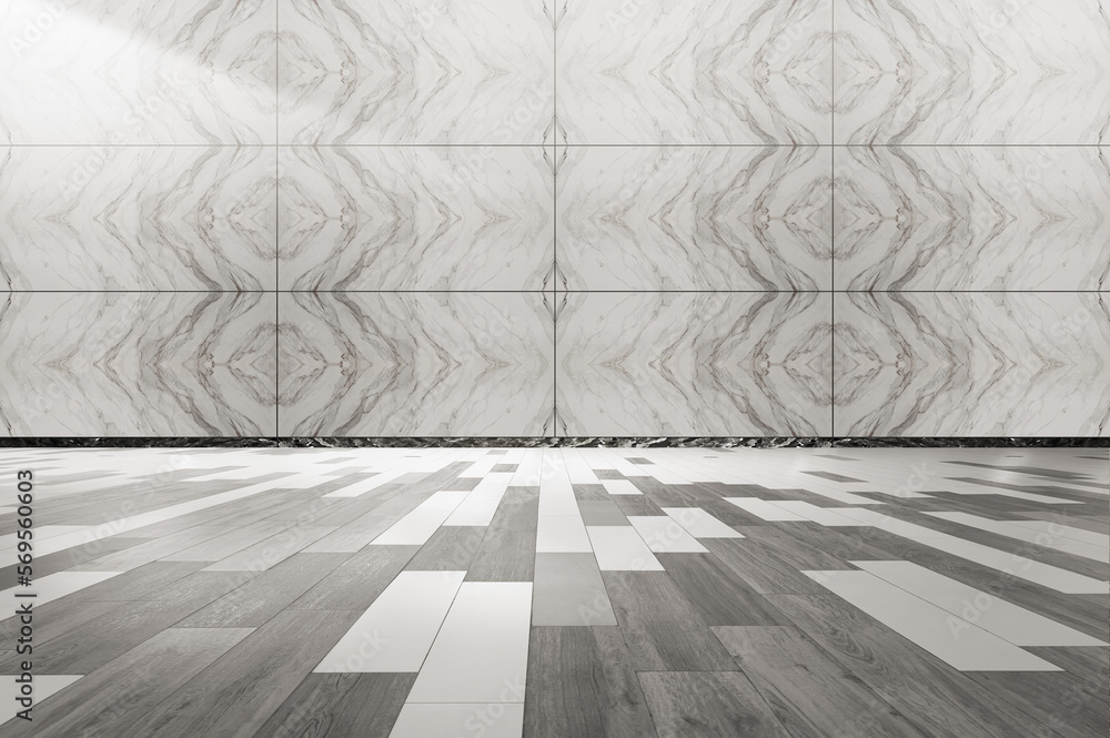 Marble tile wall and floor tile formed perspective space.