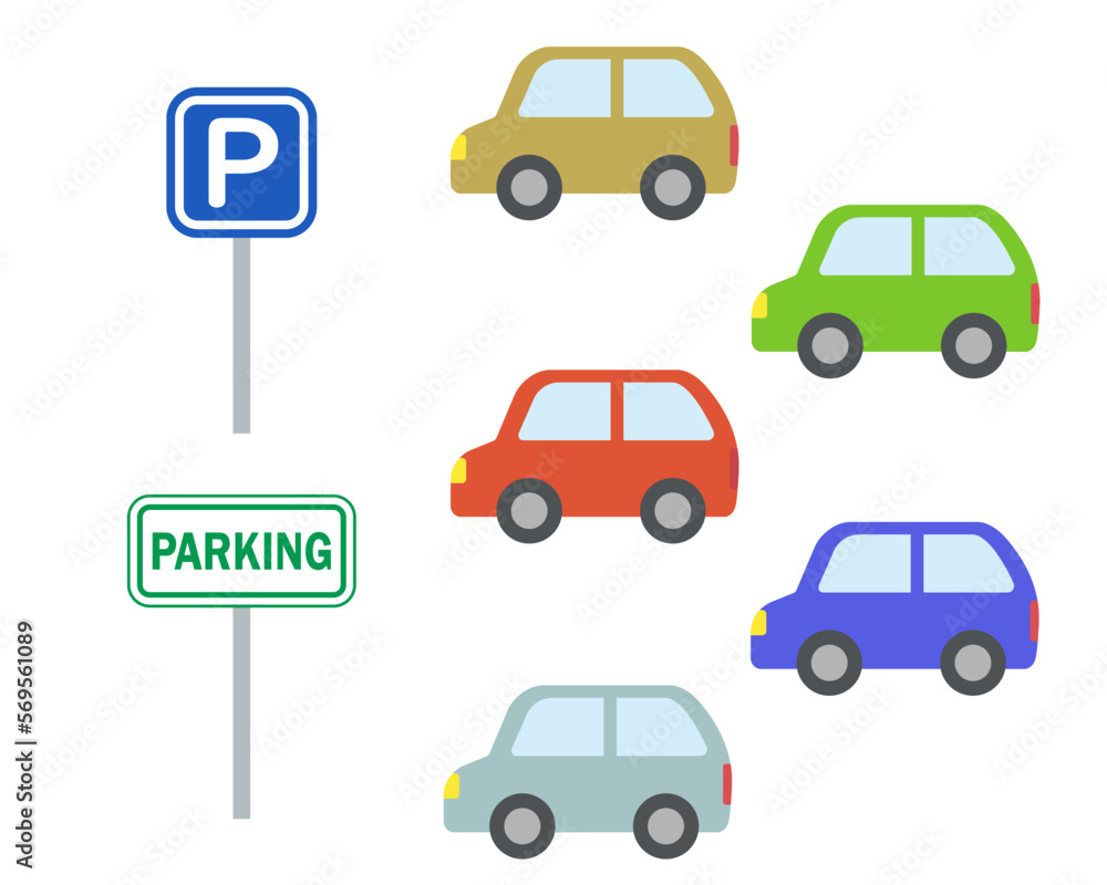 自動車と駐車場セット