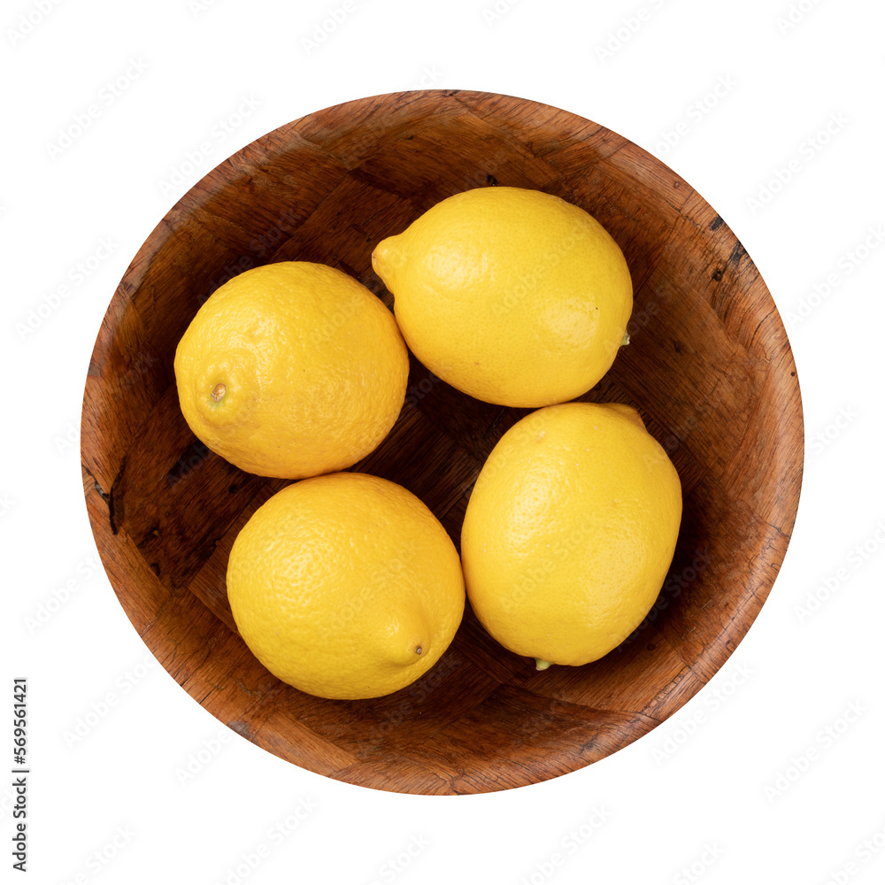 Sicilian lemons in a bowl isolated over white background