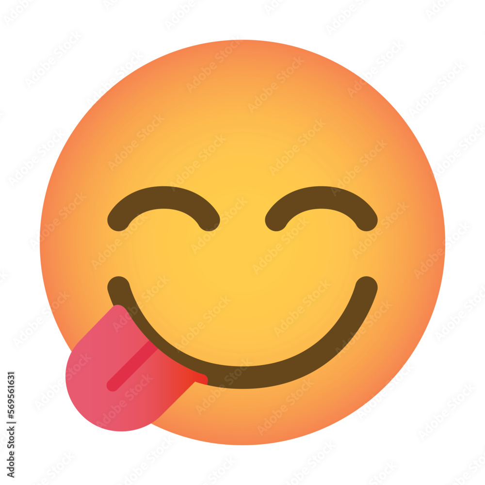 Face Food delicious vector icon. Isolated yellow face with smiling eyes and a broad, closed smile with its tongue sticking out of one corner, as if licking its lips in appetite or contentment. Face Food delicious vector icon. Isolated yellow face with smiling eyes and a broad, closed smile with its tongue sticking out of one corner, as if licking its lips in appetite or contentment.