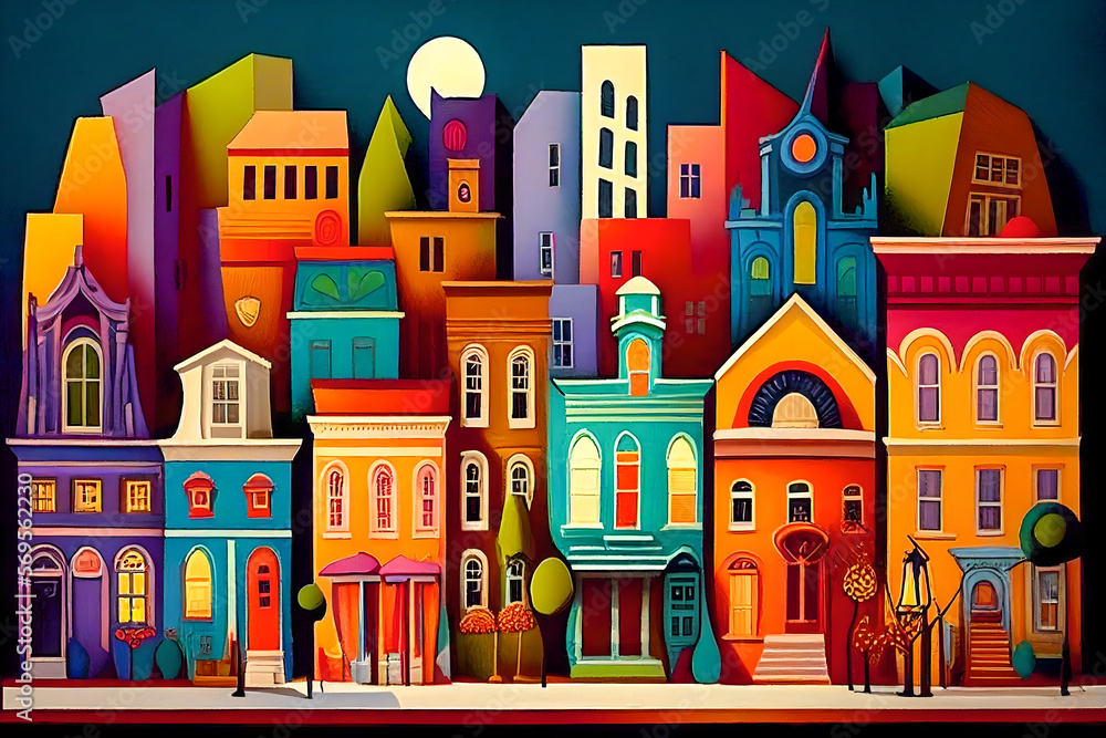A painted city, cute little houses.