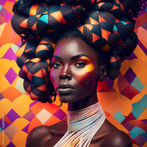 generative ai illustration fashion portrait of a black model with a cool haton colorful background photo