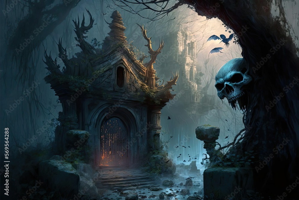 Fototapeta premium A Necropolis In A Jungle, Generative AI