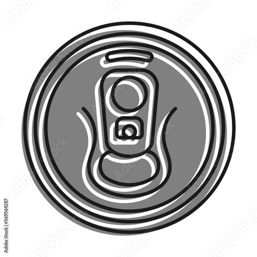 Linear filled with gray color icon, Aluminum Soda Can Top View. Metal Beer Can With Key To Open From High Angle. Simple black and white vector Isolated On white background
