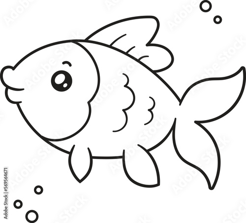 Kawaii goldfish coloring page vector illustration