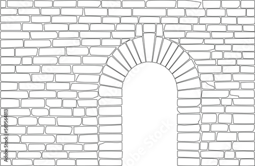 Seamless brick wall with stone arch door
