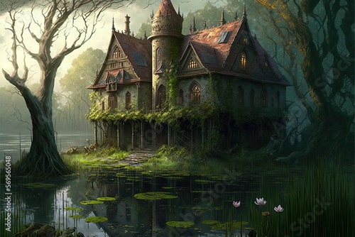 An Abandoned Hotel Within A Swamp, Generative AI