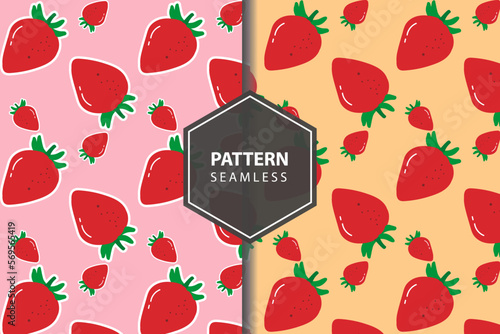 Homemade strawberry jam collection. Paper label and seamless patterns background. Perfect for wallpaper, wrapping paper, textile, package design