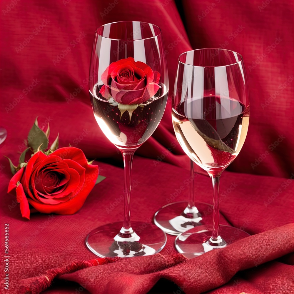 Glasses of red wine and red roses. Perfect for romance. Glasses of red wine and red roses. Perfect for romance.