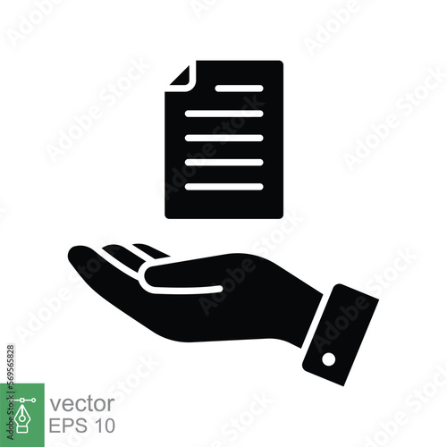 Document handover glyph icon. Simple solid style file symbol. Ownership, transfer, academy, business agreement concept. Vector illustration isolated on white background. EPS 10.