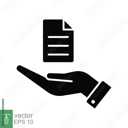 Document handover glyph icon. Simple solid style file symbol. Ownership, transfer, academy, business agreement concept. Vector illustration isolated on white background. EPS 10.