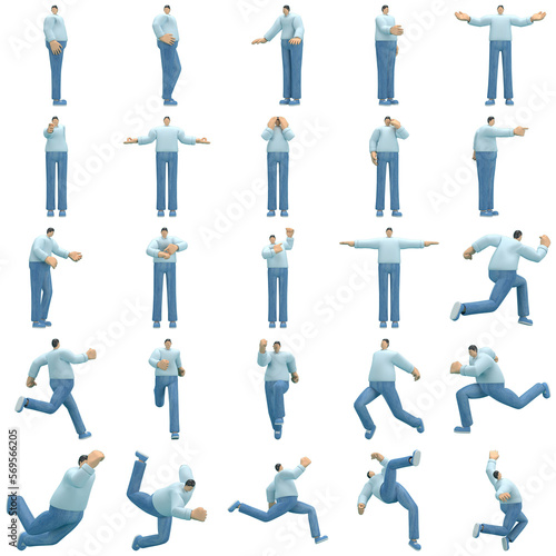 Wallpaper Mural The man   wearing jeans and  long shirt is expression of body or doing exercise. 3d rendering of cartoon character in acting. Torontodigital.ca