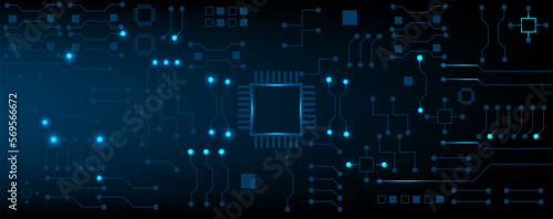 Blue circuit electronic or electrical line on circuit board engineering technology concept vector background