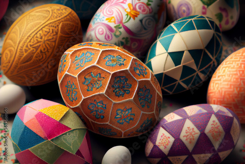 Colorful handmade Easter eggs pachwork style photo