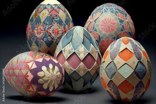 Colorful handmade Easter eggs pachwork style photo