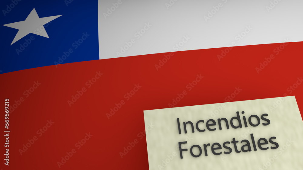 Forest fire text representation above the flag of Chile. 3d render. Forest fire text representation above the flag of Chile. 3d render.