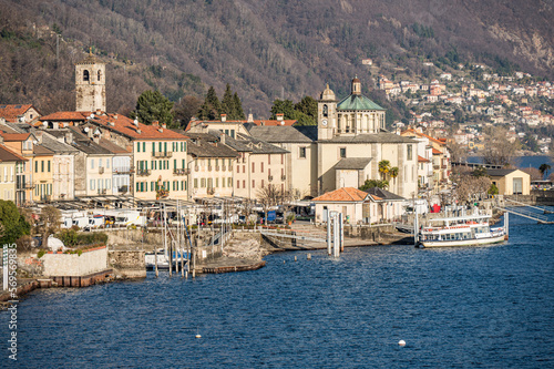 Obraz na plátne High angle view of the lakefront of Cannobio and Lake Maggiore