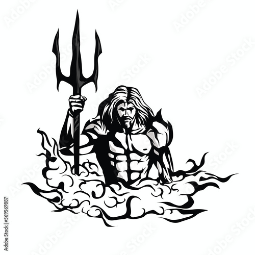 poseidon god with weapon and cloud