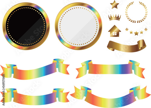 レインボーエンブレムとリボン装飾セット　ゴールド