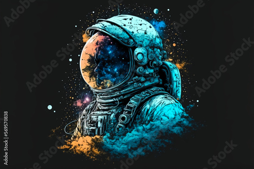 illustrations of astronauts, all very colorful, rgb. ideal for frames, design and t-shirt print, generative ai