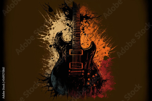 abstract illustrations of a guitar, all well colored, rgb. ideal for frames, design and t-shirt print, generative ai