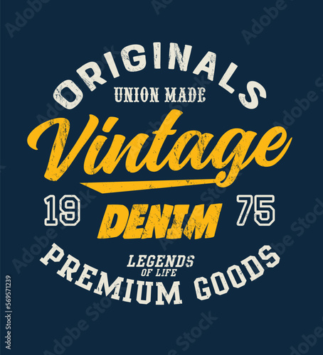 Superior denim  vintage urban brand graphic for t-shirt. Original clothes design with grunge. Authentic apparel typography. Retro sportswear print. Vector illustration.