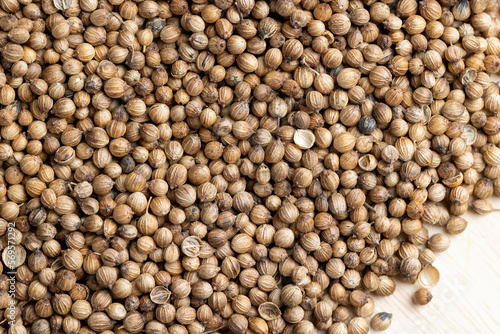 Dried coriander seeds with a strong pleasant aroma