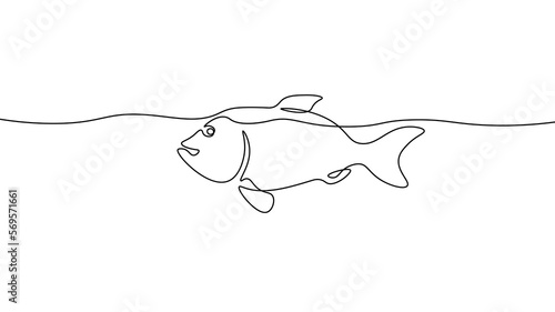 One line continuous sea fish symbol concept. Silhouette salmon fish food menu ration diet icon. Digital white single vitamin D, DHA, Omega-3 vitamin fish oil line sketch drawing vector illustration