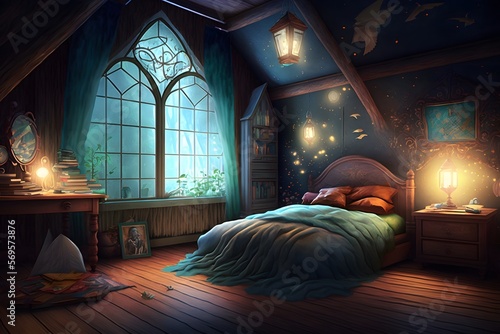 magical bedroom created using AI Generative Technology