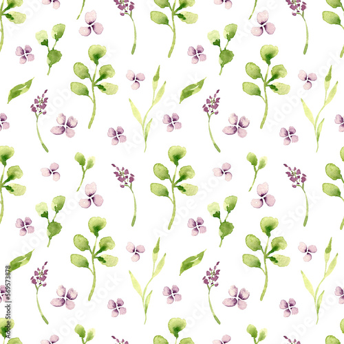 Watercolor gentle lilac flowers seamless pattern.