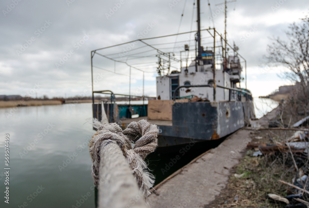Fototapeta premium old ship ran aground in Ukraine