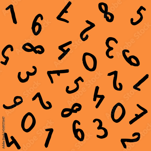 template with the image of keyboard symbols. a set of numbers. Surface template. yellow orang background. Square image.