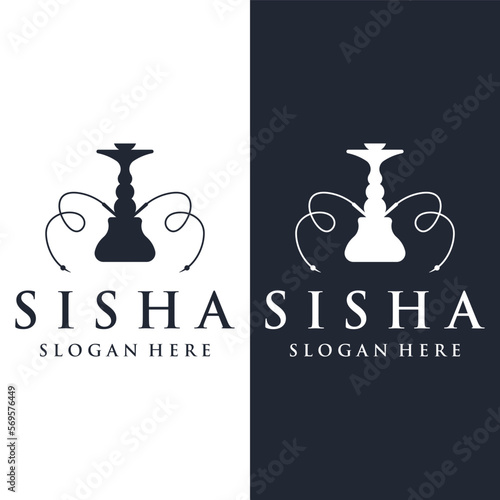 Isolated vintage hookah, shisha or waterpipe Logo design for club, bar, cafe and shop.