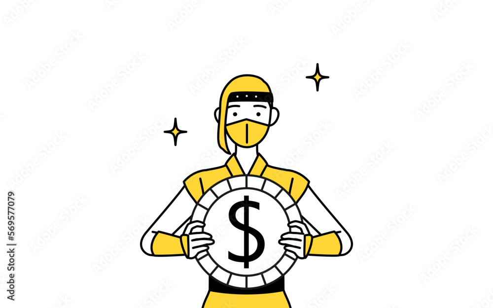 Fototapeta premium 為替差益やドル高のイメージ、忍者のコスプレをした女性