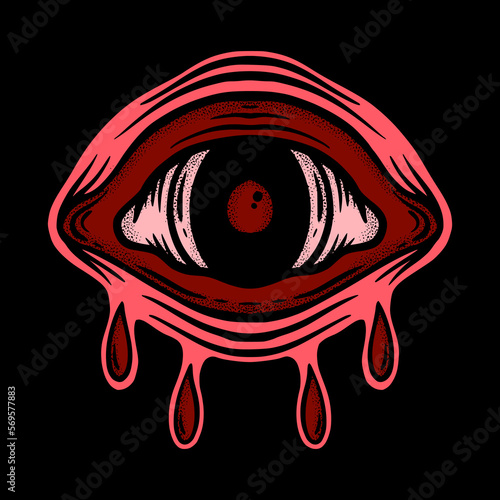 Red eye art Illustration hand drawn style premium vector for tattoo, sticker, logo etc