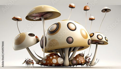  a group of mushrooms that are sitting on the ground with one mushroom on top of the other mushroom on top of the other mushroom on the ground. Generative AI