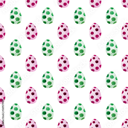 Seamless Easter pattern. Eggs texture. Watercolour spring art. Design elements. Colorful watercolor Illustration.