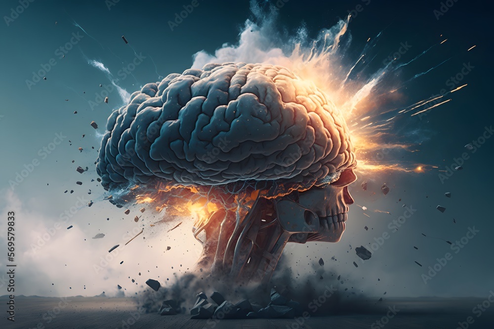 concept of human brain exploding created using AI Generative Technology ...