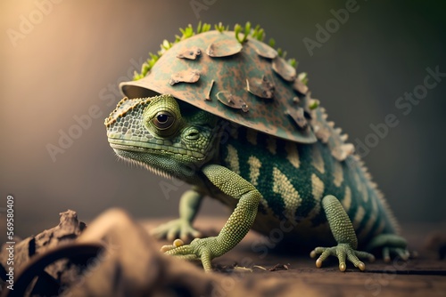 green colored chameleon created using AI Generative Technology