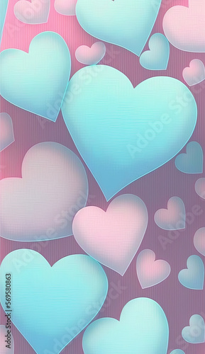 Watercolor hand painted pattern. Background with hearts in warm pastel colors. Vertical background or wallpapers. Wedding decorations or on St. Valentine's day. Generative AI