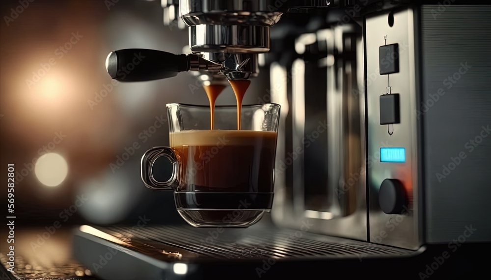 a cup of coffee is being poured into a glass cup on a coffee machine with steam coming out of the top of the cup and steam coming out of the cup. Generative AI a cup of coffee is being poured into a glass cup on a coffee machine with steam coming out of the top of the cup and steam coming out of the cup. Generative AI