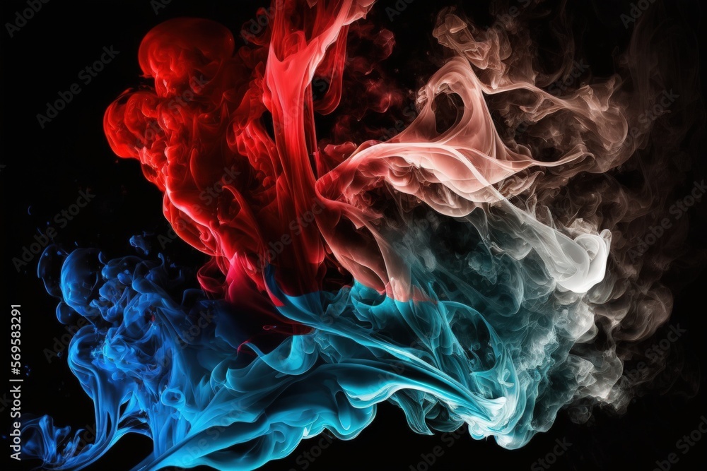 Fototapeta premium Black background with red, blue, and white smoke. Generative AI