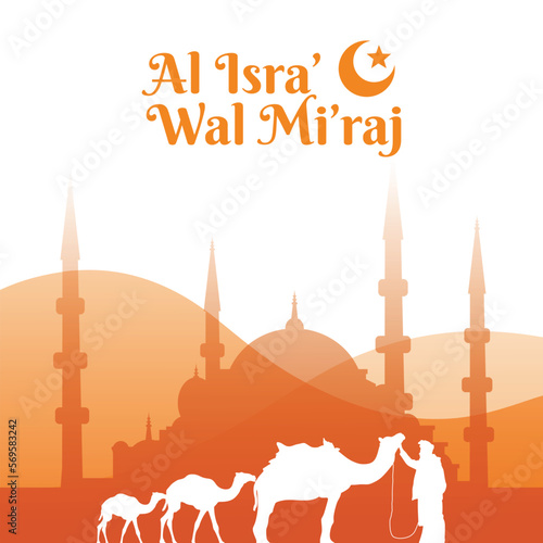 isra miraj illustration in flat design, perfect for office, company, school, social media, advertising, printing and more