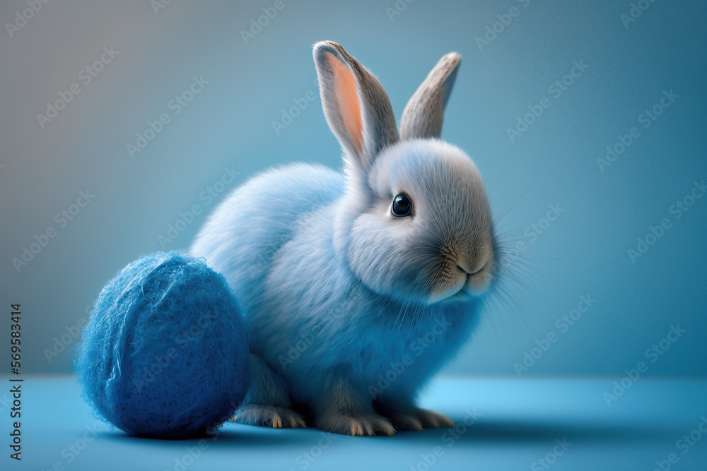 Cute easter bunny with easter eggs. Easter holiday concept created with Generative AI Cute easter bunny with easter eggs. Easter holiday concept created with Generative AI