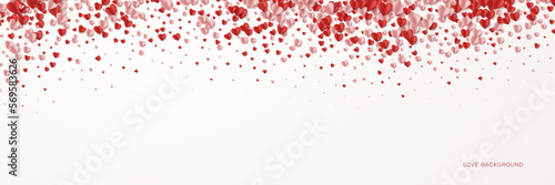 Pink hearts confetti isolated on transparent wide background.