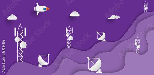 Vector antenna and satellite paper cut style, world wide communication
